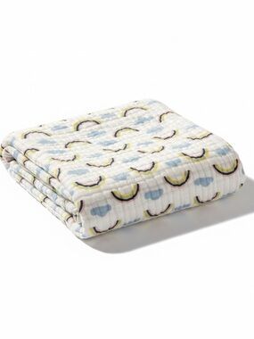 Bebe au Lait White Muslin Baby Blanket with Pastel Rainbow & Cloud Print